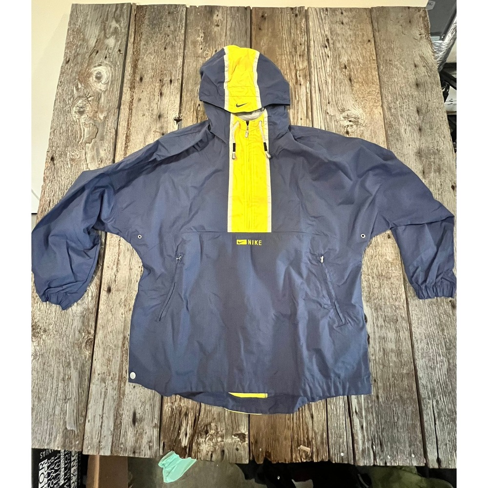 Nike Vintage Anorak Jacket Mens Small Yellow Ripstop Windbreaker Hooded